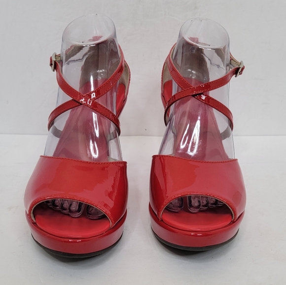 AGL ATTILIO GIUSTI LEOMBRUNI WEDGES SANDALS RED PATENT LEATHER SIZE 40 - Picture 3 of 14